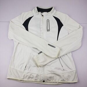 Athleta Jacket Women's Large Prevail White Full Zip Thumb Holes Zip Pockets